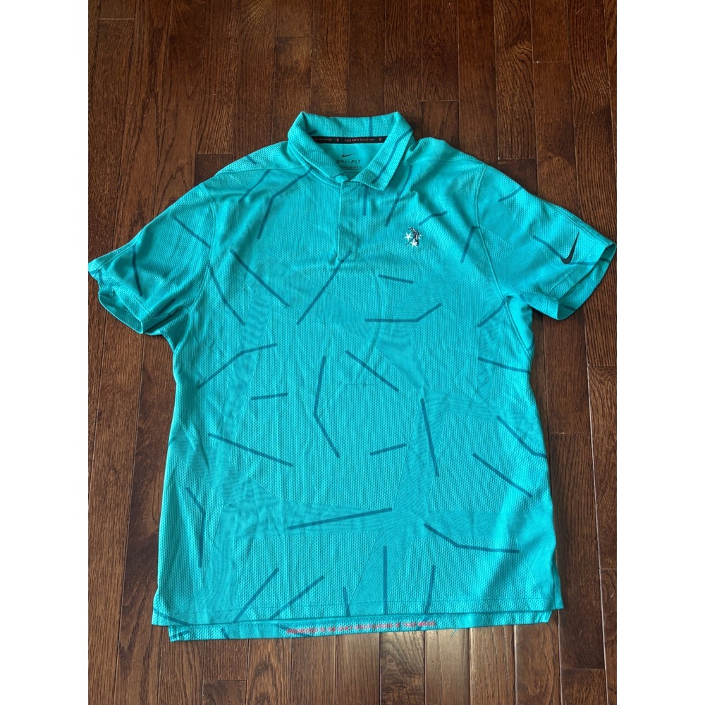Nike Tiger Woods‎ Collection Dri-FIT Golf Polo Teal Geometric CU9784-356 Mens M